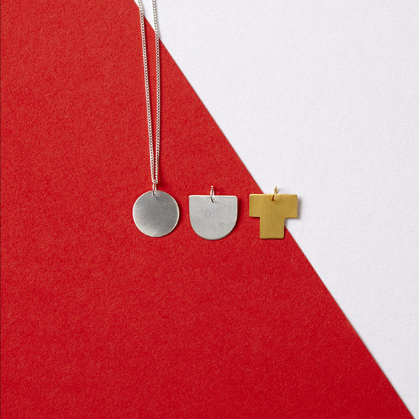 Darkroom Geometric Jewellery Bauhaus Alphabet Pendants Gold Silver Handmade in London